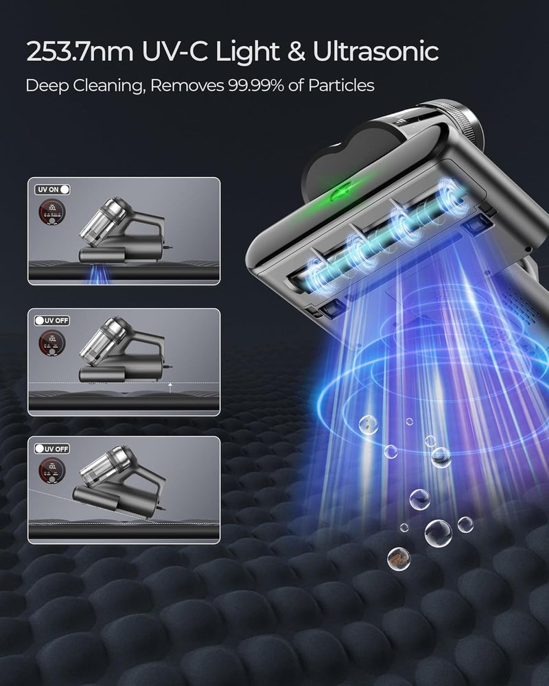 Teant Powerful Mattress Bed Vacuum Cleaner, 2-Speed (14kPa/18kPa) Mattress Vacuum with Green Light Dust Detection, 253.7nm UV-C Light, LED Display, HEPA Filter, 149℉ Heat, Aroma for Bed Couch Carpet - Image 5